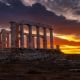 The Temple of Poseidon during Sunset in Sounio, Greece