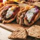 Greek,Souvlaki,,Gyros,Wrapped,In,Pita,Breads,On,A,Wooden